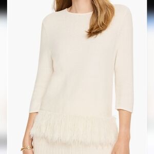 Nic + Zoe Womens Classic Cream Feather Fringe Sweater sz M